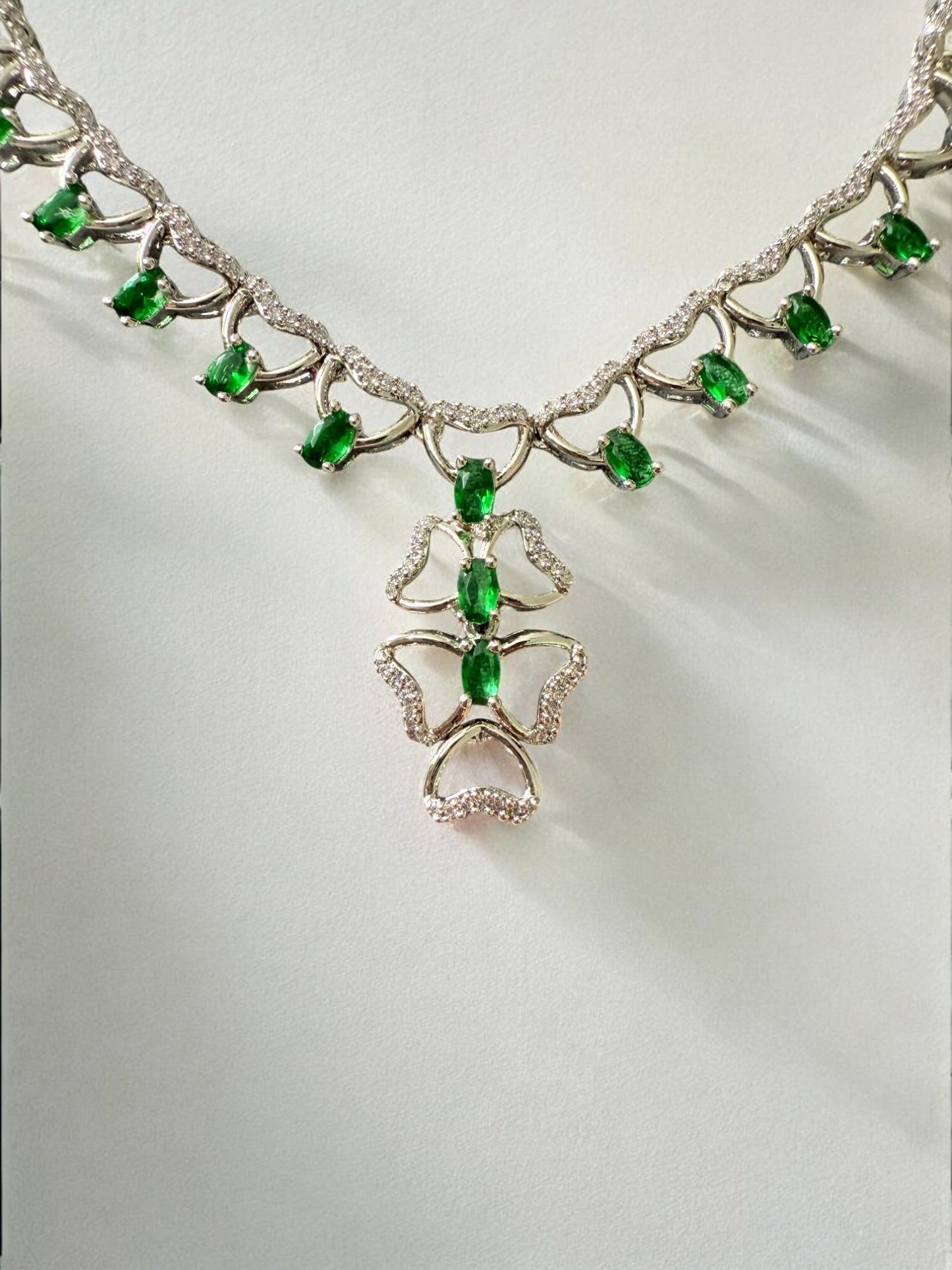 Emerald Green Rhodium Plated Cubic Zircon Necklace Set