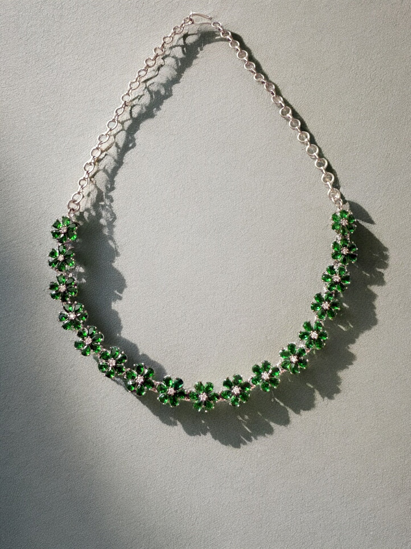 Emerald Green Rhodium Plated Cubic Zircon Necklace Set