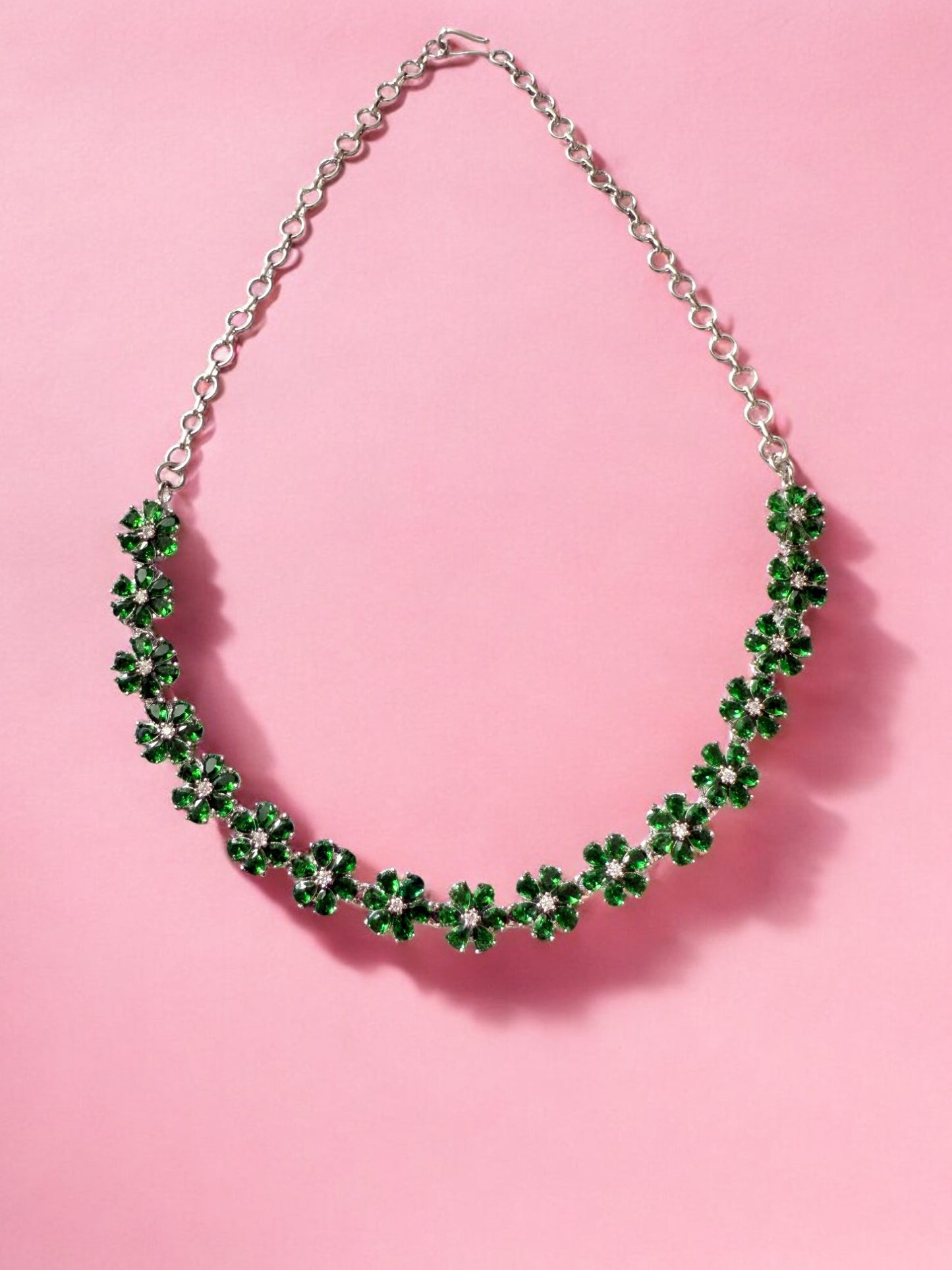 Emerald Green Rhodium Plated Cubic Zircon Necklace Set