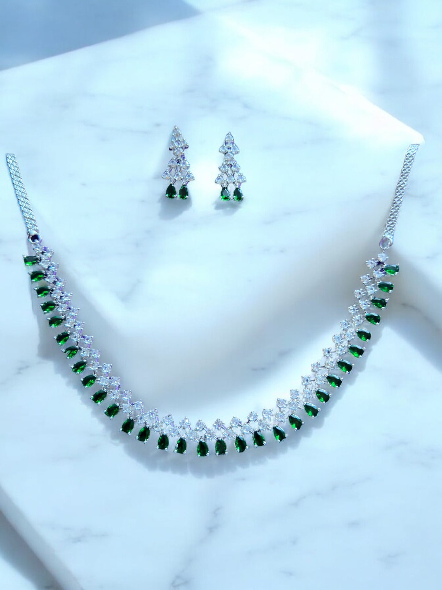 Emerald Green Premium Stone Studded Necklace Set