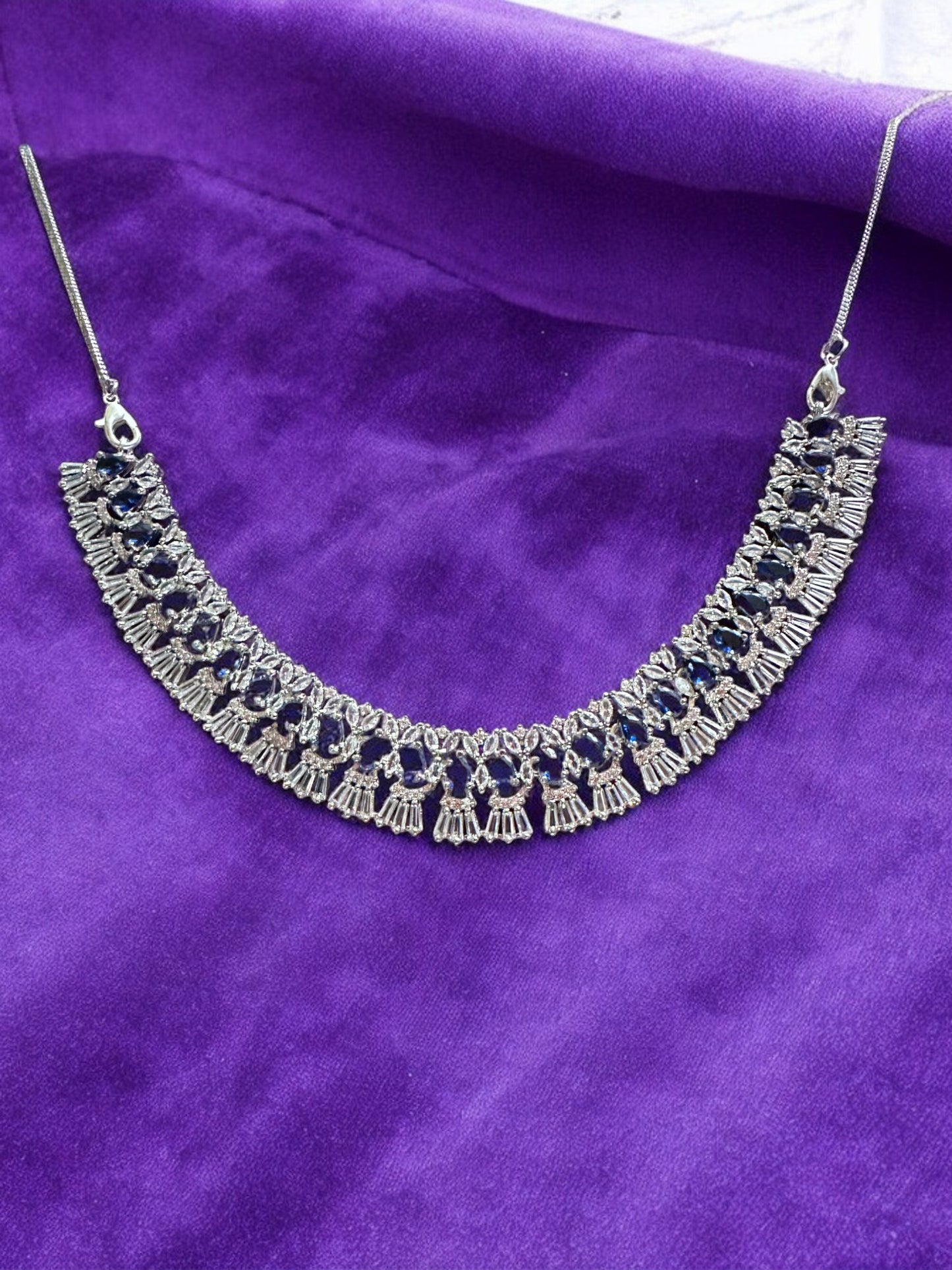 Navy Blue Premium Stone Studded Necklace Set