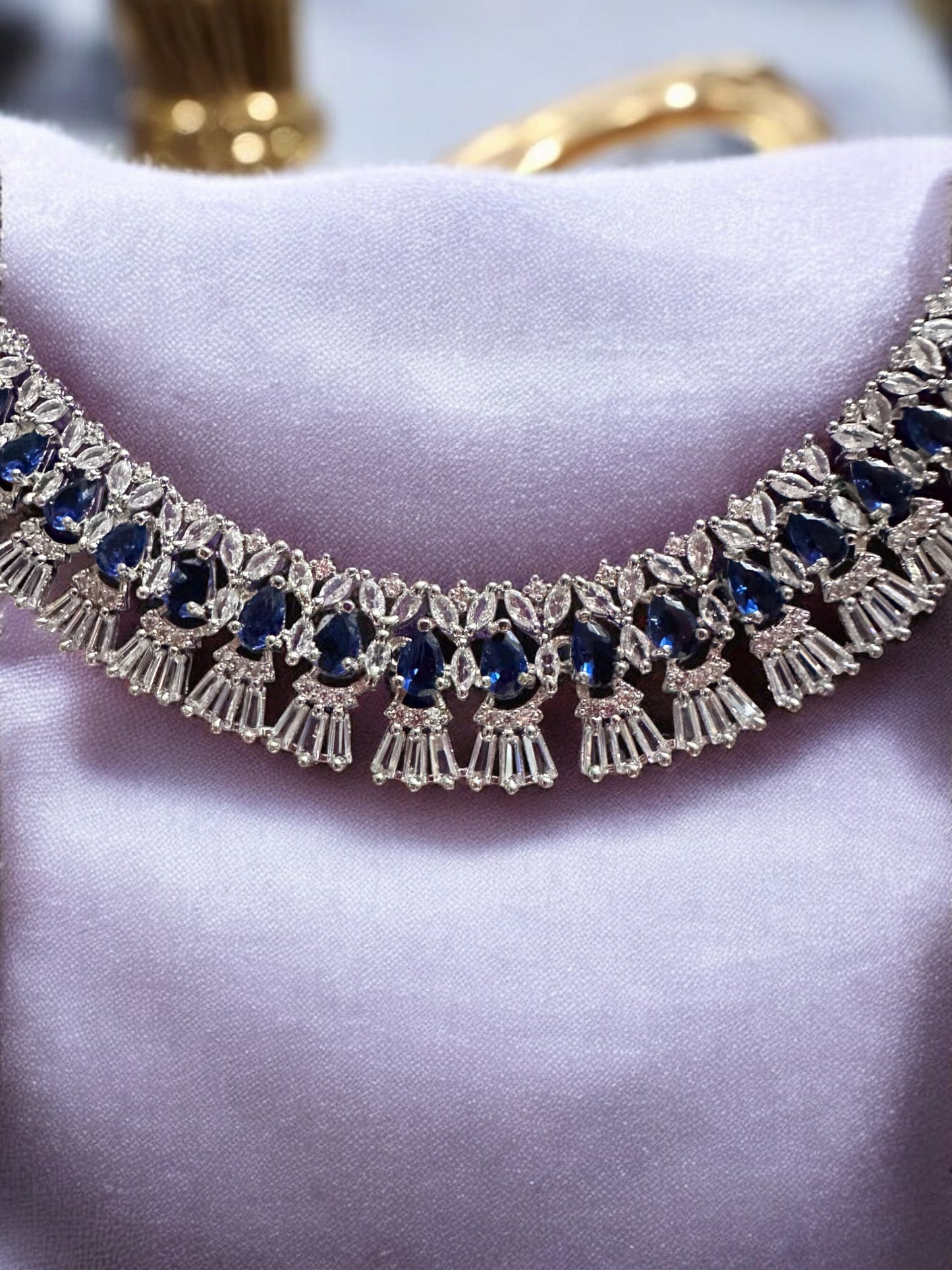 Navy Blue Premium Stone Studded Necklace Set
