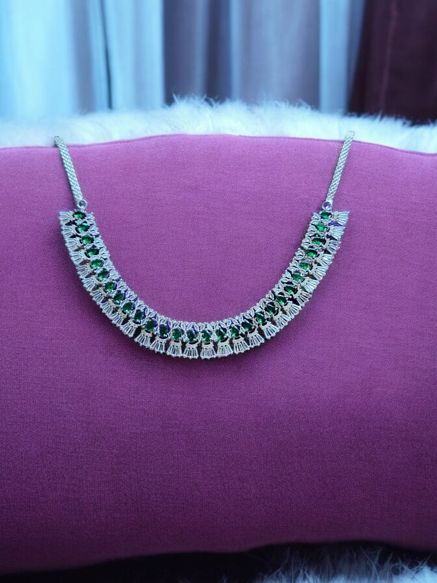 Cubic Zircon Silver Necklace Set