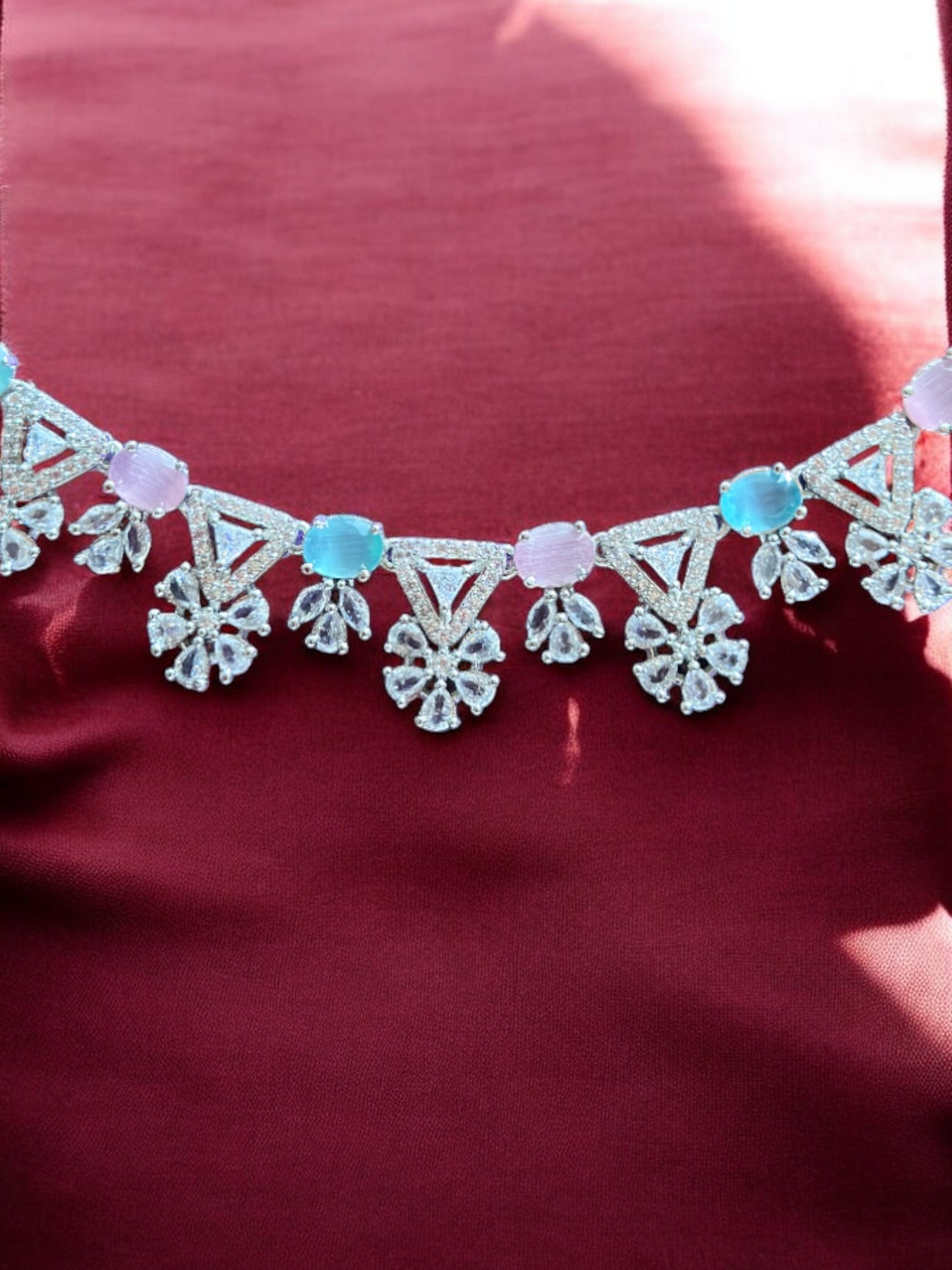 Classic Silver Multicolour Stone Studded Necklace
