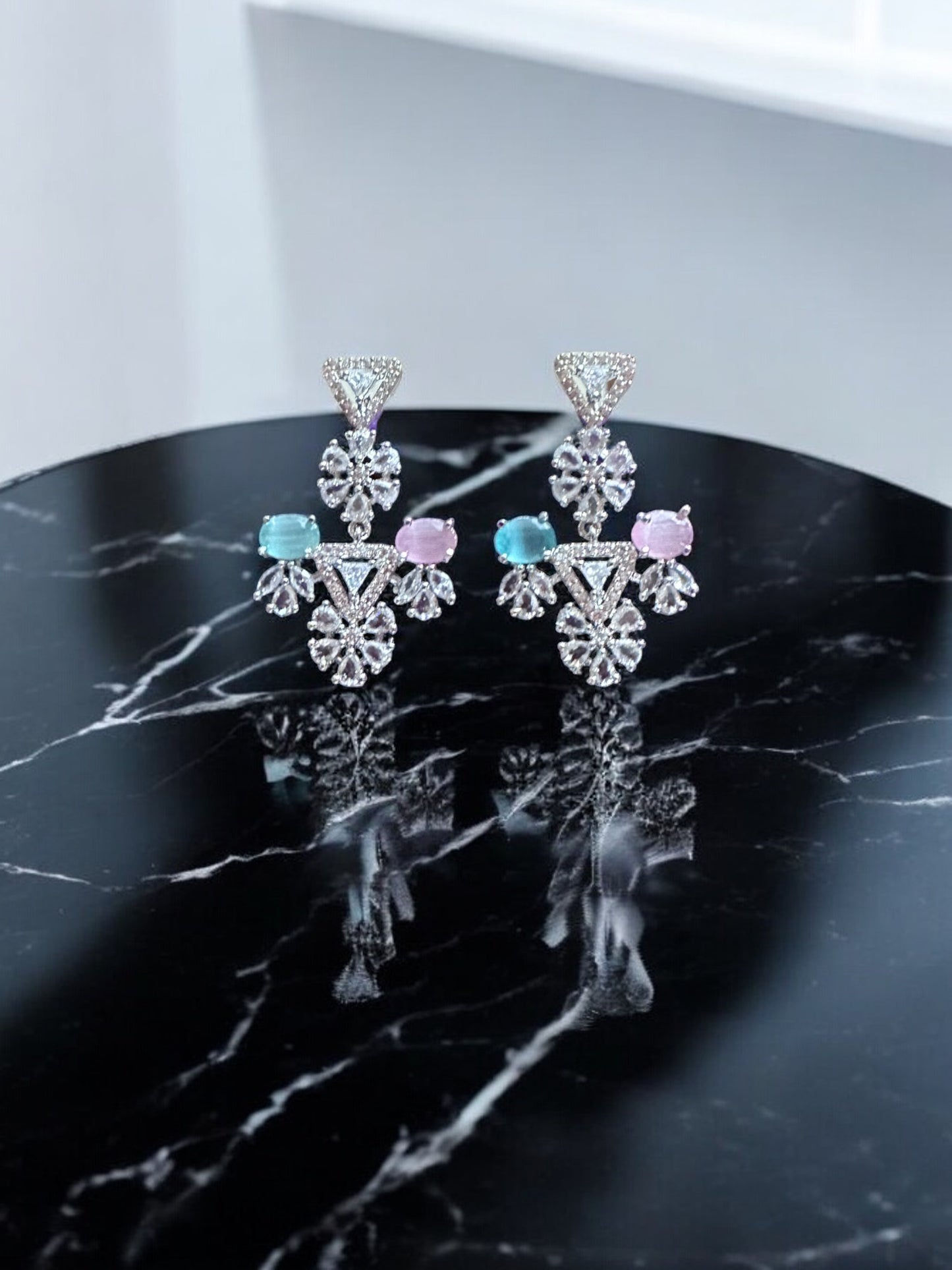 Classic Silver Multicolour Stone Studded Necklace