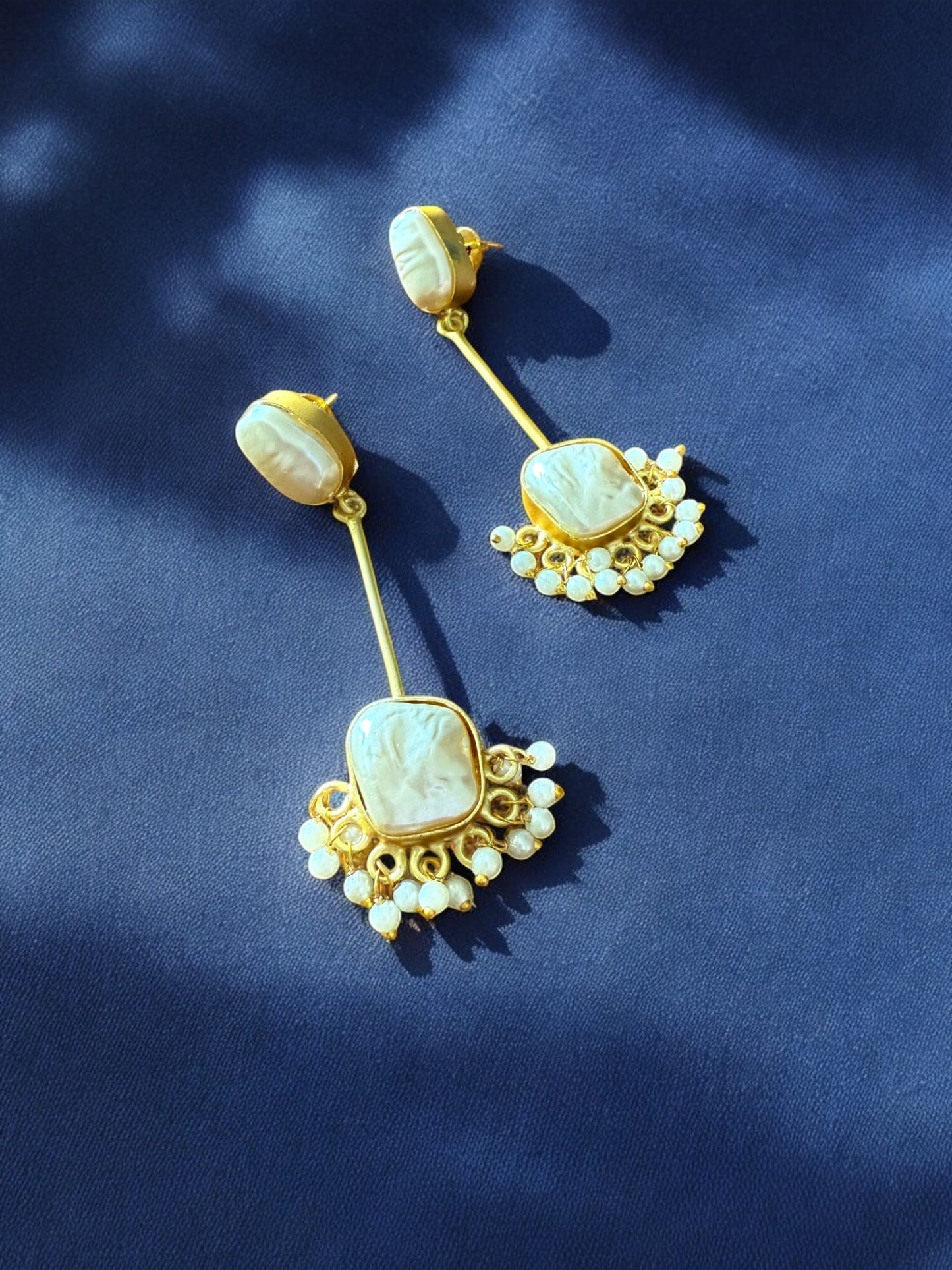 Golden Baroque Pearl Statement Earrings