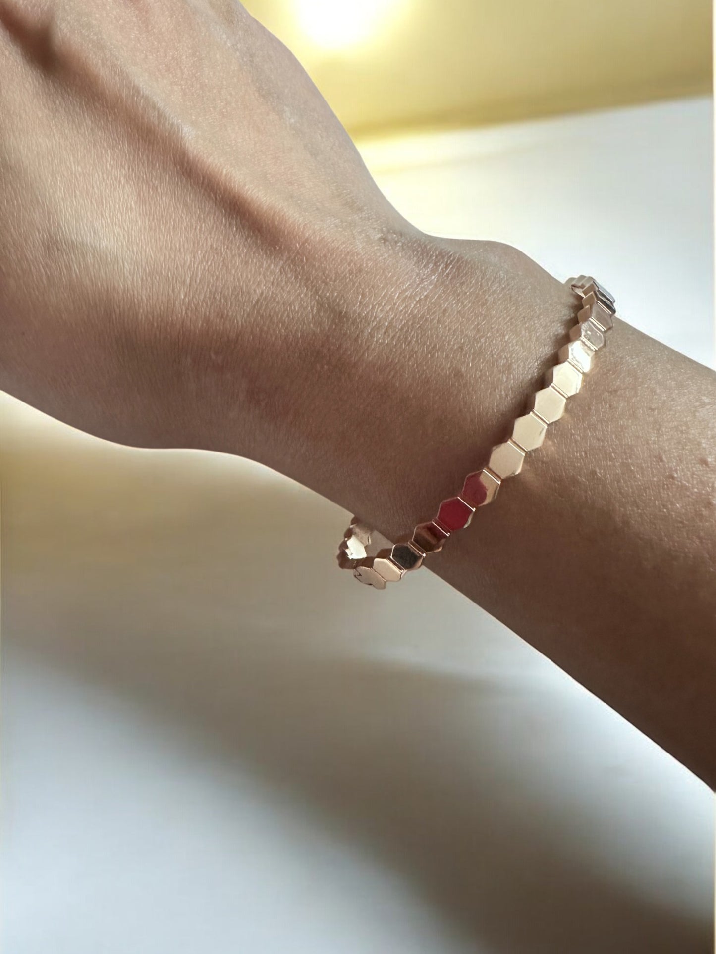 Sleek Gold Bracelet with Geometric Hexagonal Design