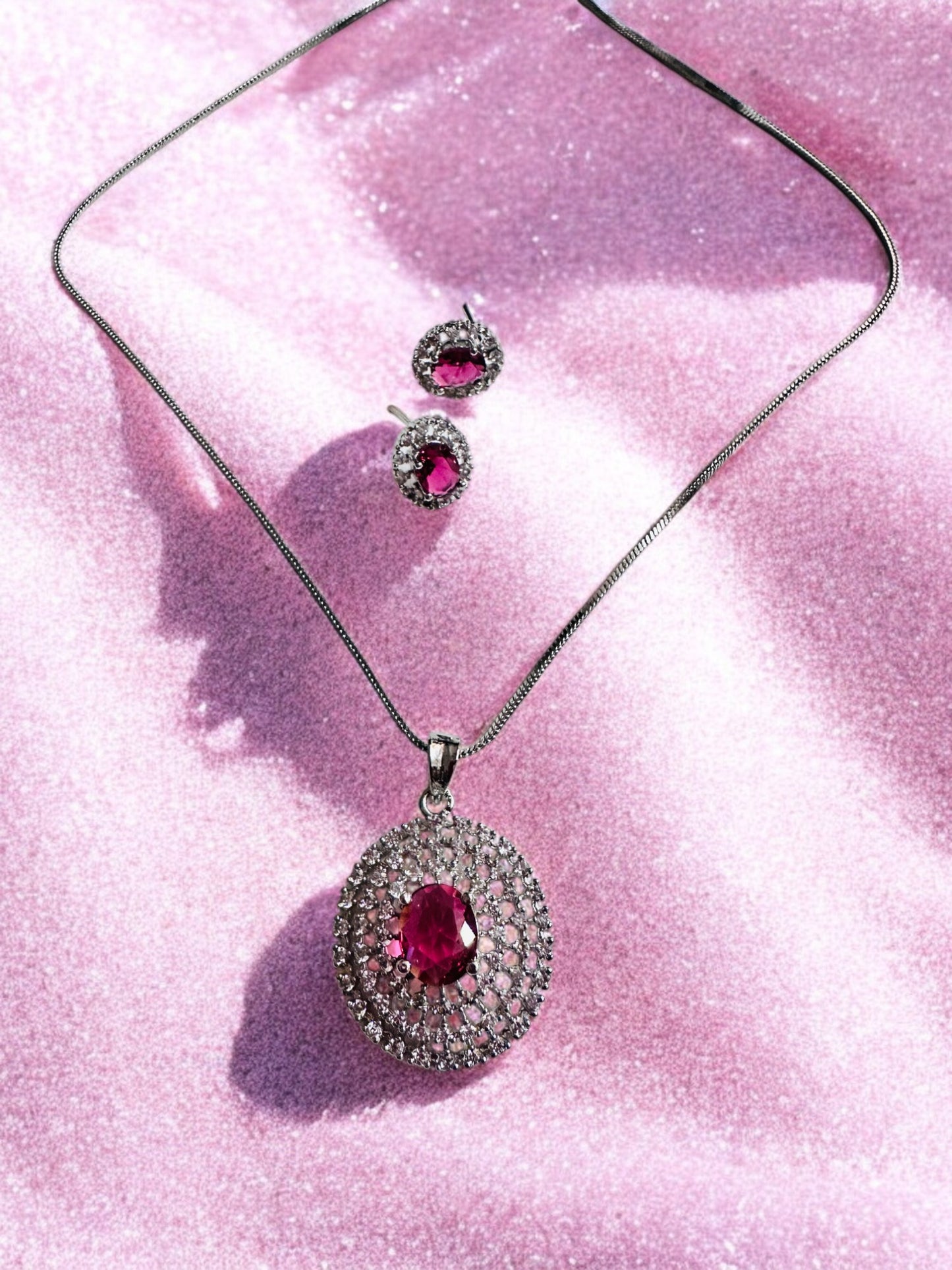 Rhodium Plated Classic Pendant Set