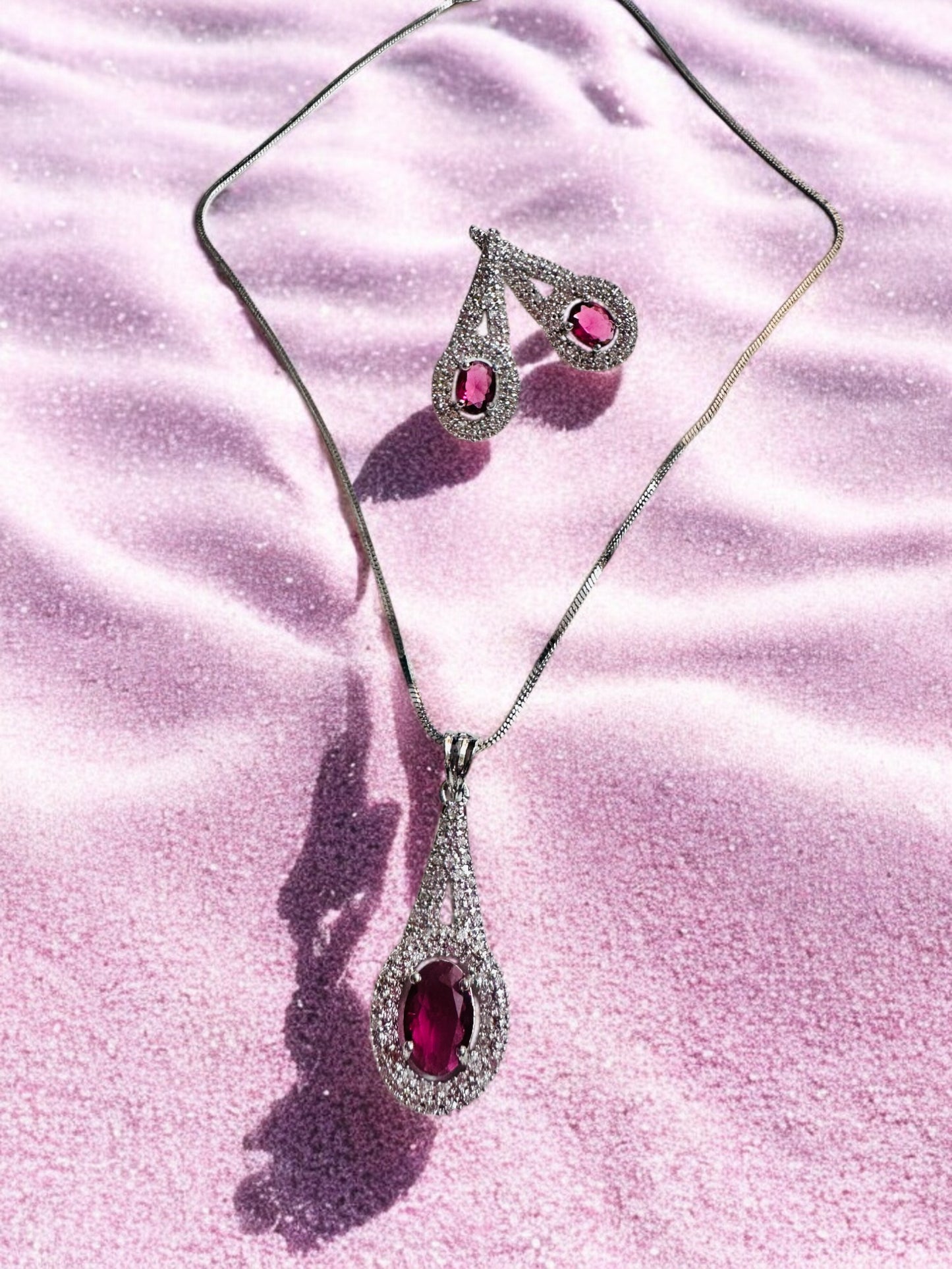 Rhodium Plated Tear Drop Pendant Set