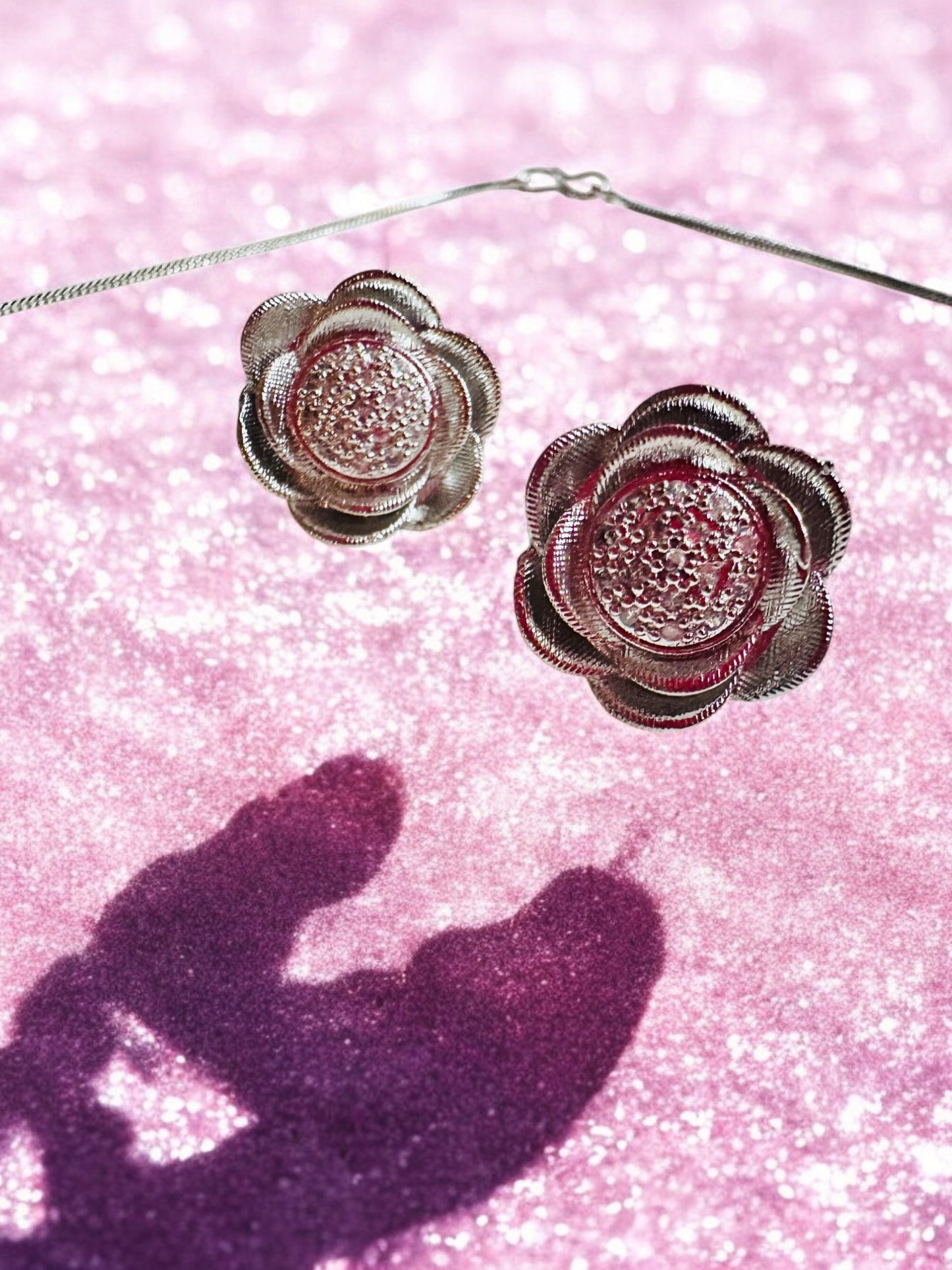 Rhodium Plated Flower Design Pendant Set