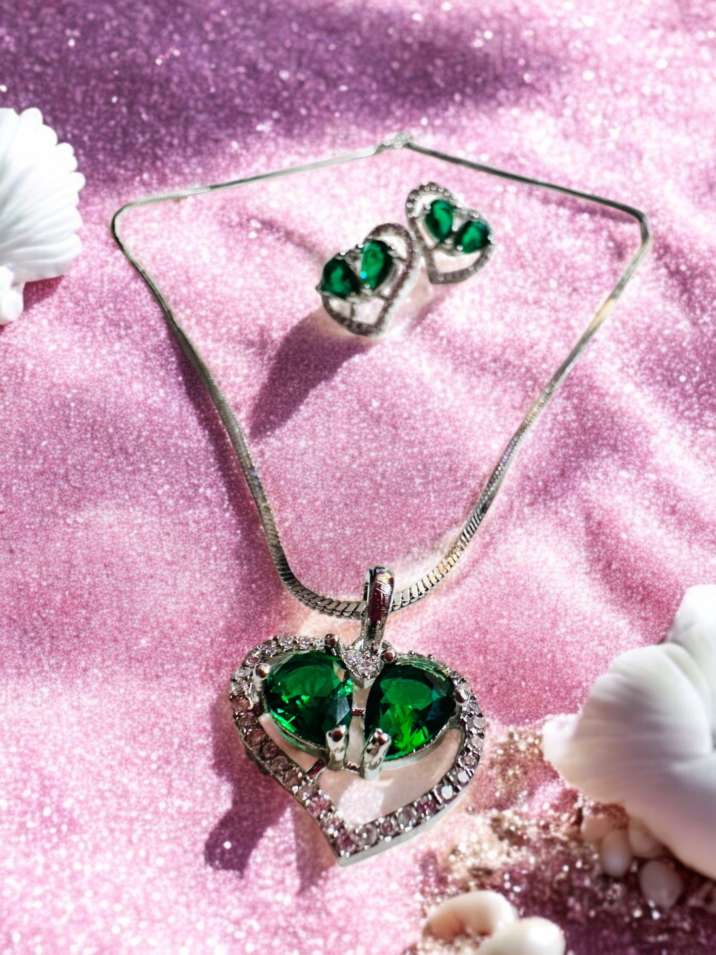 Rhodium Plated Heart Shaped Pendant Set