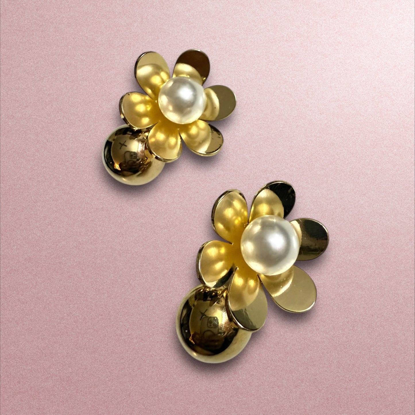 Elegant Gold & Pearl Floral Earrings