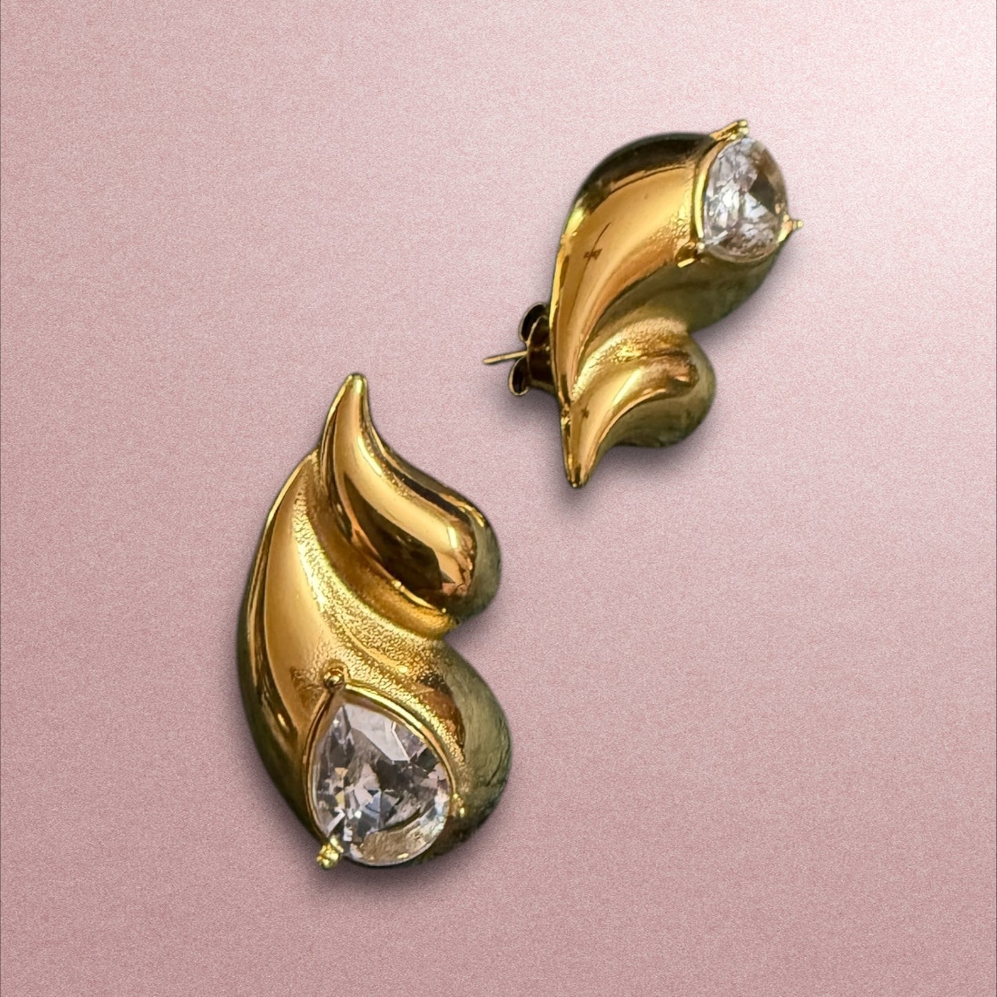 Golden Flame Elegance: Crystal-Embellished Statement Earrings