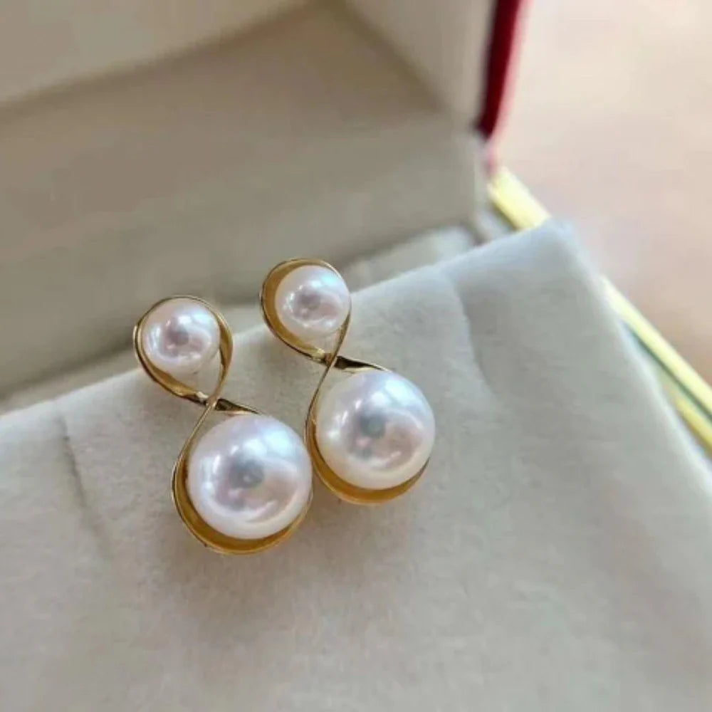 Elegant Double Pearl Gold Earrings