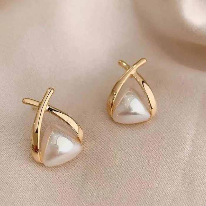 Chic Gold & Pearl Crossover Earrings