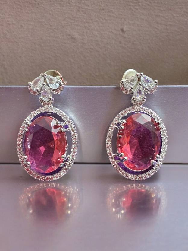 Red Crystal Stone Studded Necklace with Earring