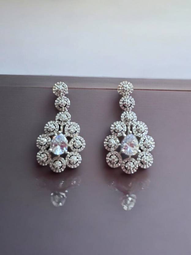 Premium Silver Stone Studded Large Pendant Set