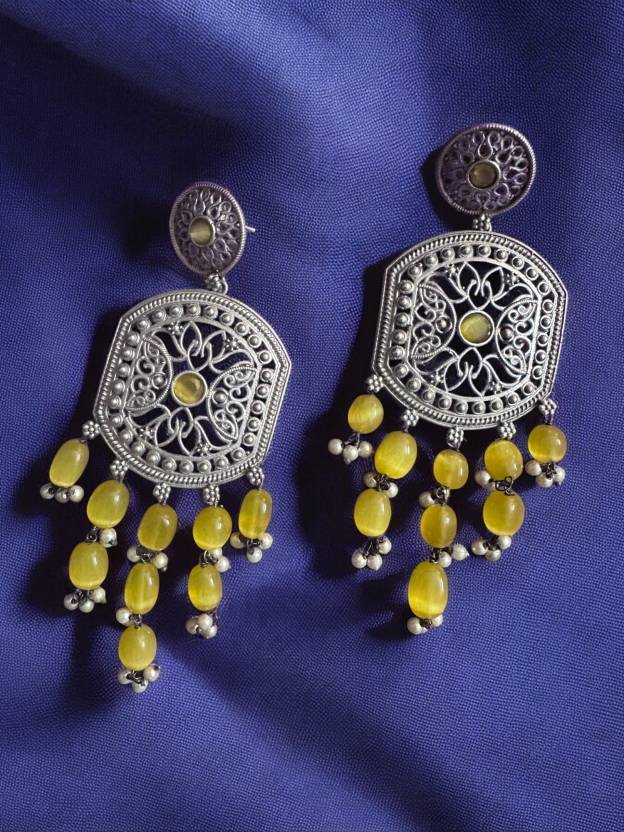 German Silver Long Yellow Colour Statement Earring Alloy Drops & Danglers