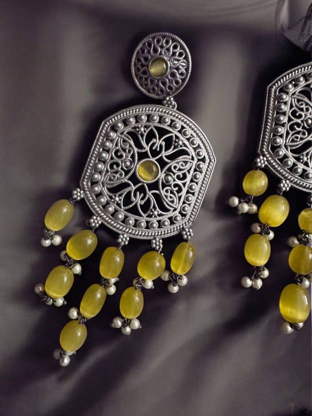 German Silver Long Yellow Colour Statement Earring Alloy Drops & Danglers