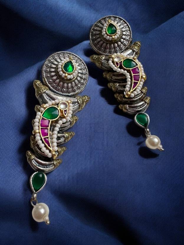 Jadau Pachi Kundan Uniqe Long Earrings Alloy Drops & Danglers