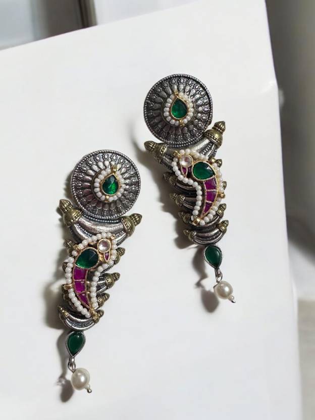Jadau Pachi Kundan Uniqe Long Earrings Alloy Drops & Danglers