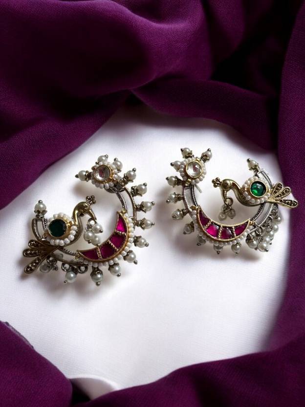 Jadau Pachi Kundan Half Moon Earrings Alloy Drops & Danglers