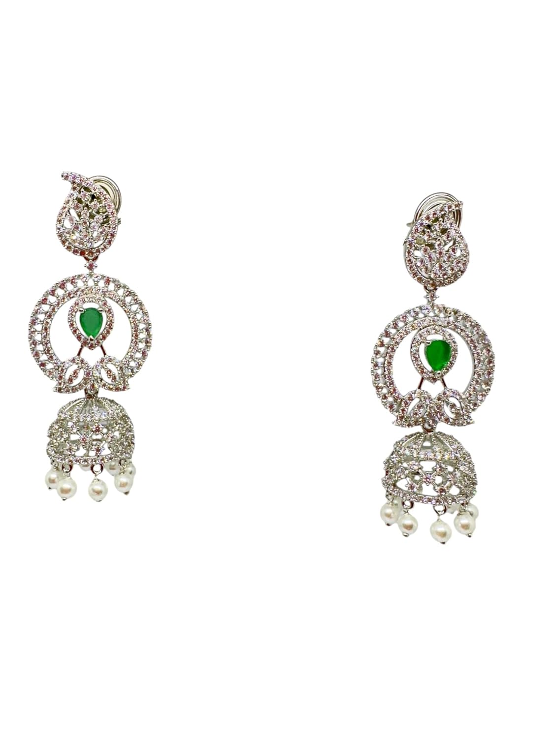Ethnic Dangle Earrings with Pearls and Turquoise Stones, Silver