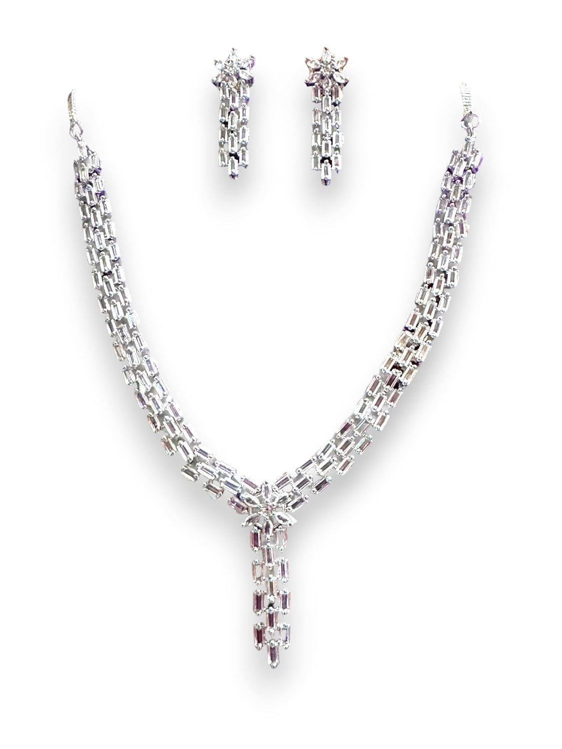 Sparkling Crystal Necklace and Earrings Set, Intricate Design