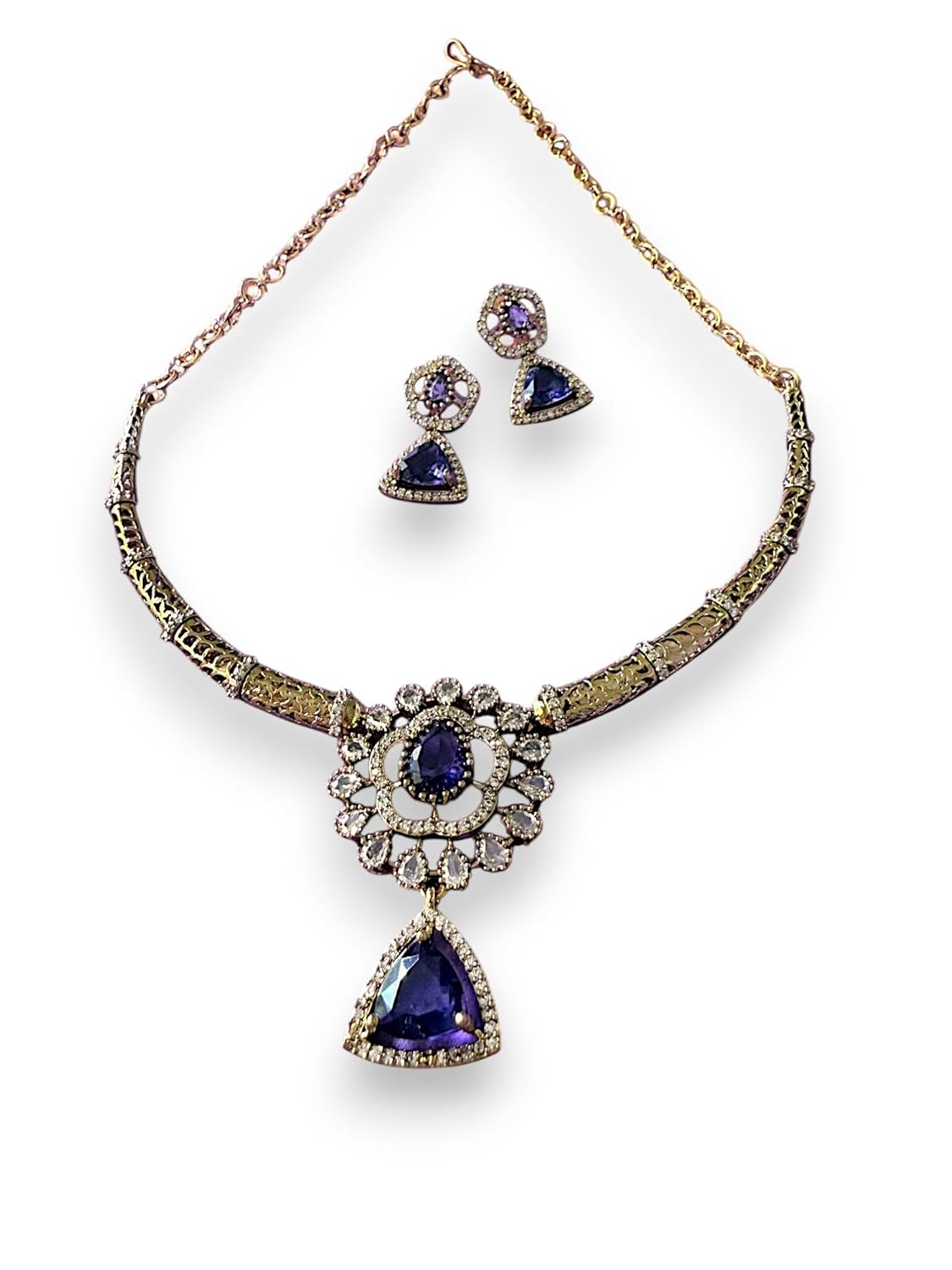 Rebekah Gold Plated Purple Cubic Zircon Studded Jewellery Set