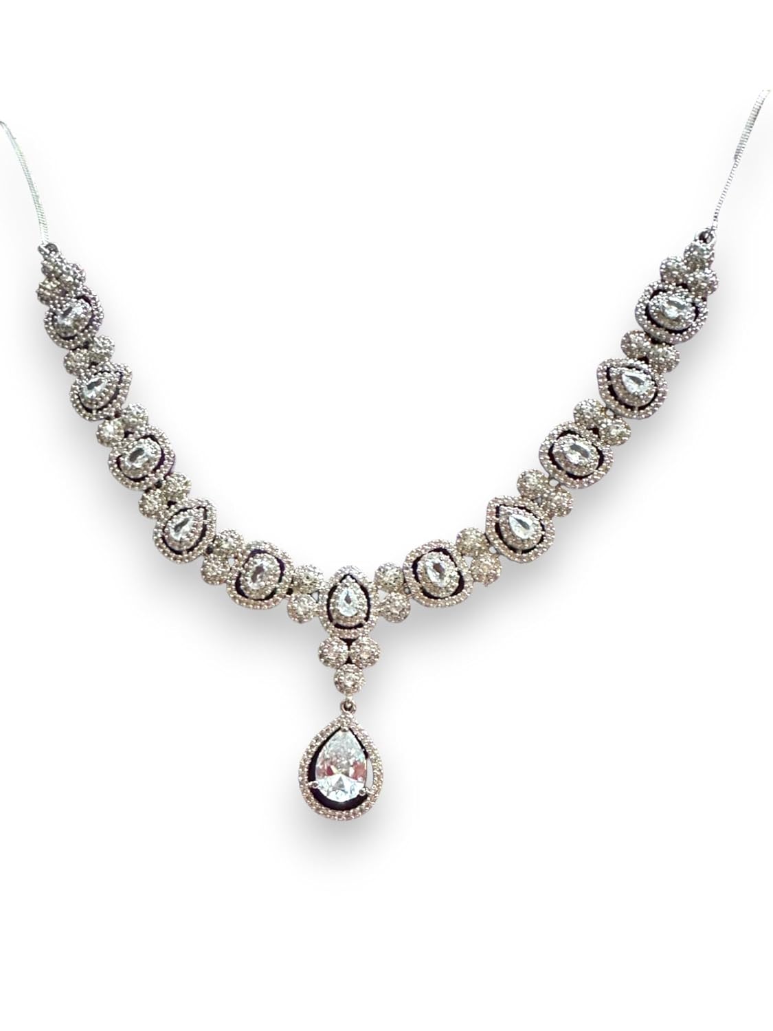 Elegant Diamond Necklace with Pear-Shaped Pendant, Sterling Silver