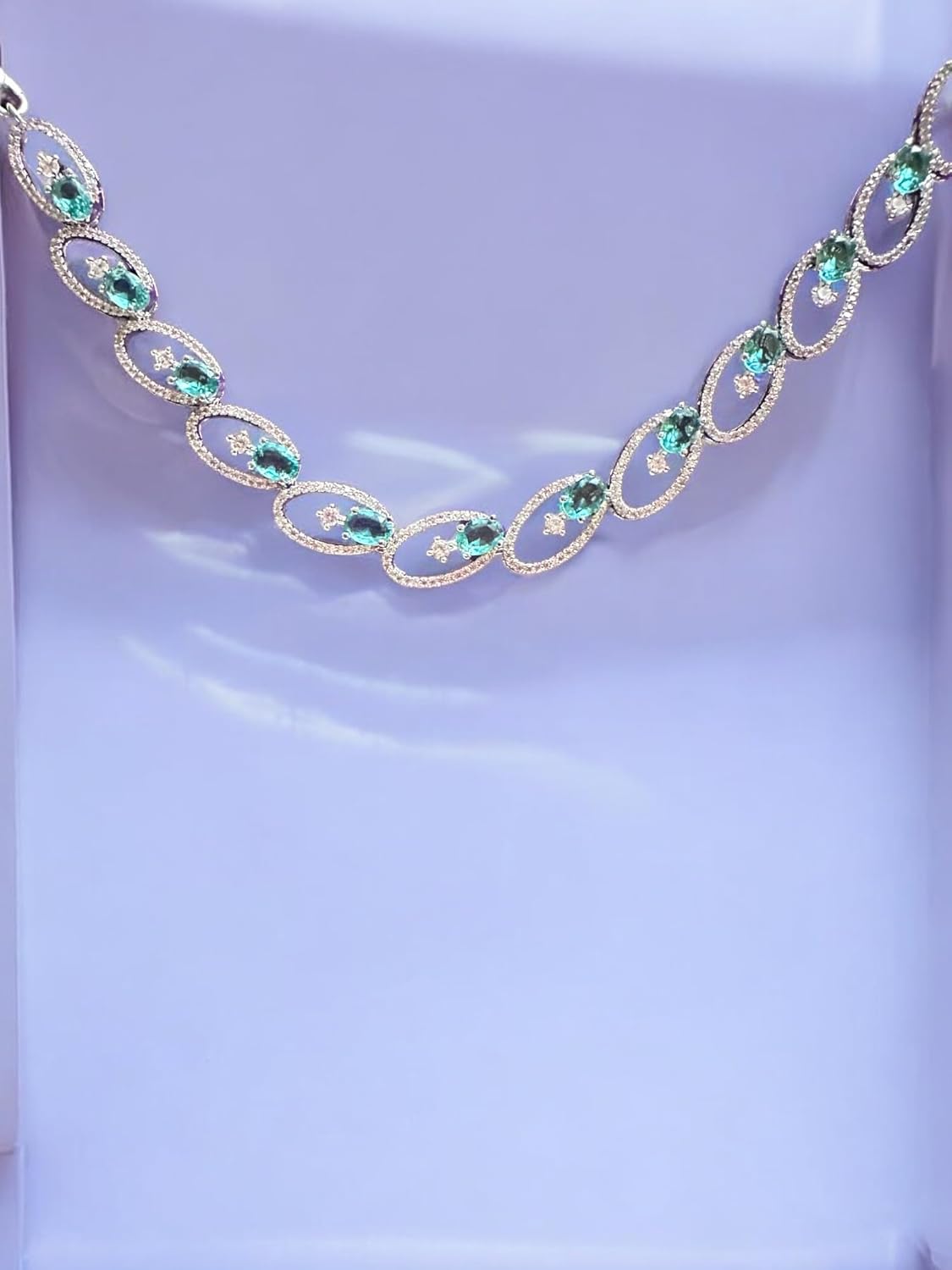 Stylish Necklace and Earrings Set with Blue Gemstones, Silver Finish