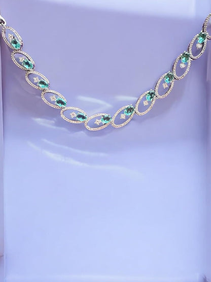 Stylish Necklace and Earrings Set with Blue Gemstones, Silver Finish
