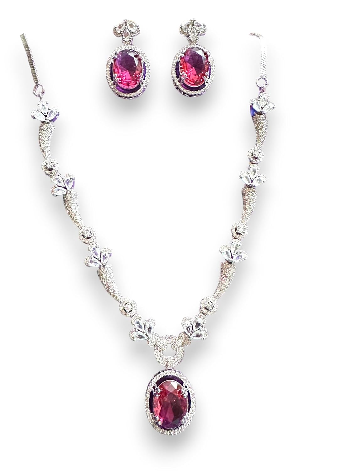 Rhodolite Garnet and American Diamond Necklace Set