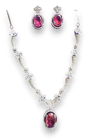 Rhodolite Garnet and American Diamond Necklace Set