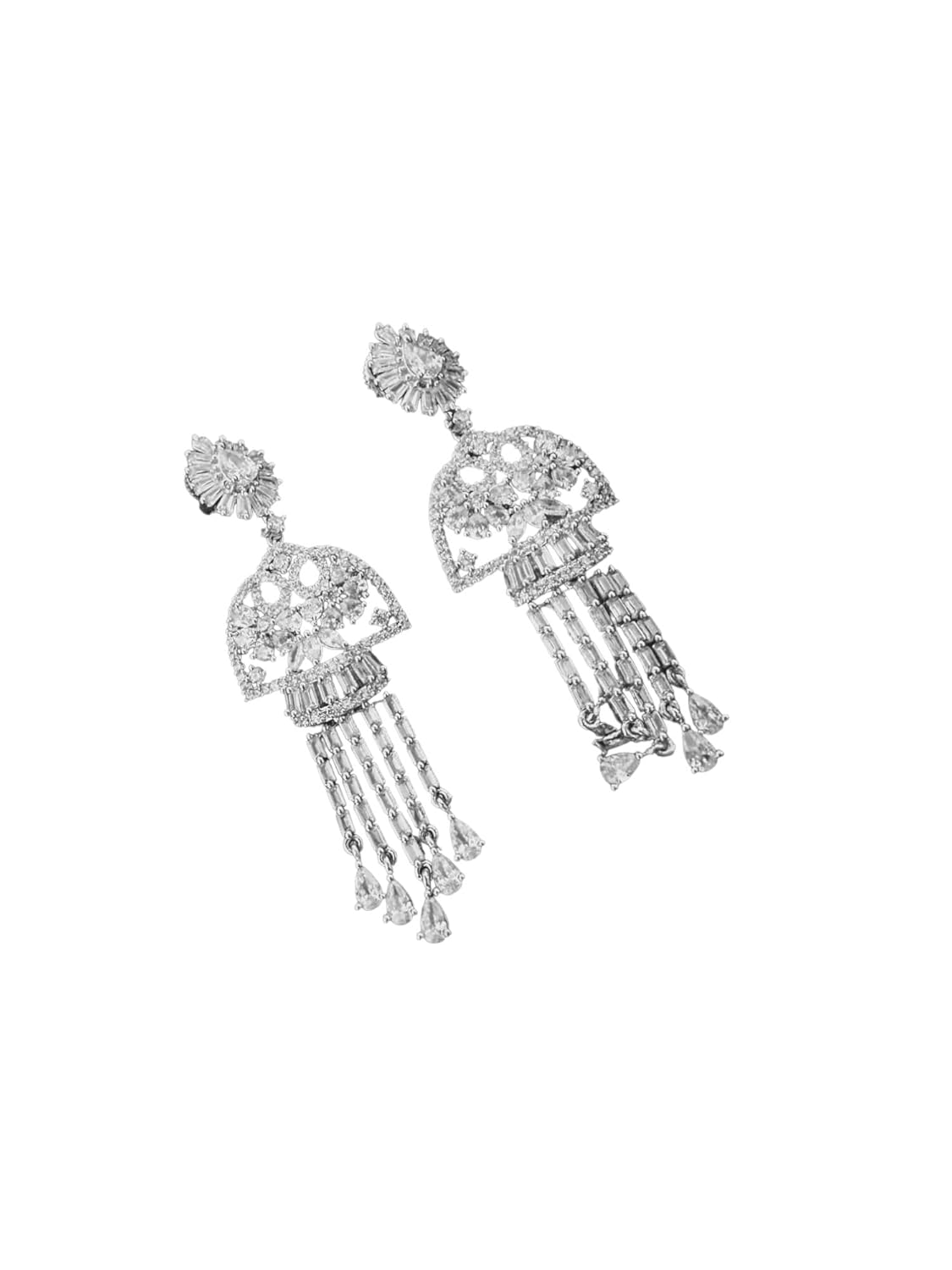 Crystal Drop Tassel Earrings for Women, Silver