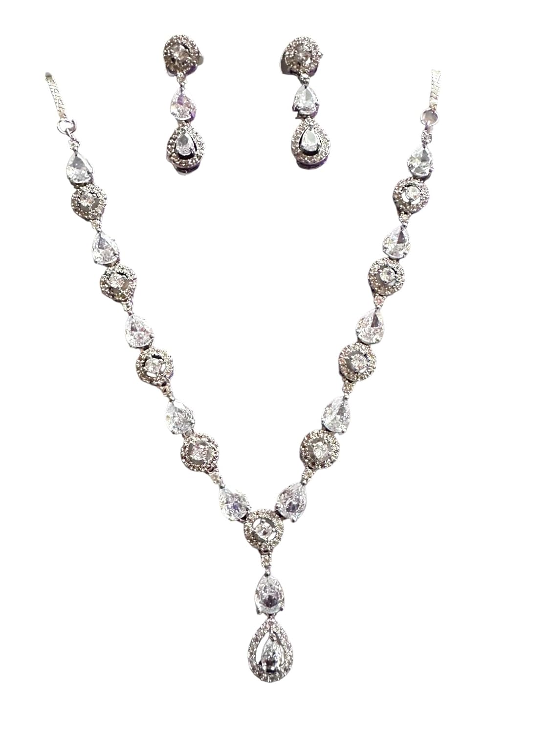 Crystal Bridal Jewelry Sets for Women, Earrings and Necklace Set, Silver