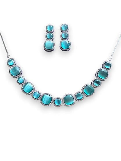 Turquoise Stone Statement Necklace and Earrings Set