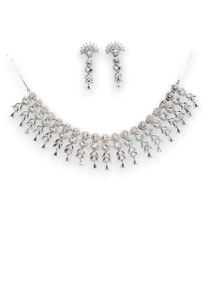 Glamorous Diamante Necklace Set with Earrings, Floral Design, Silver Tone