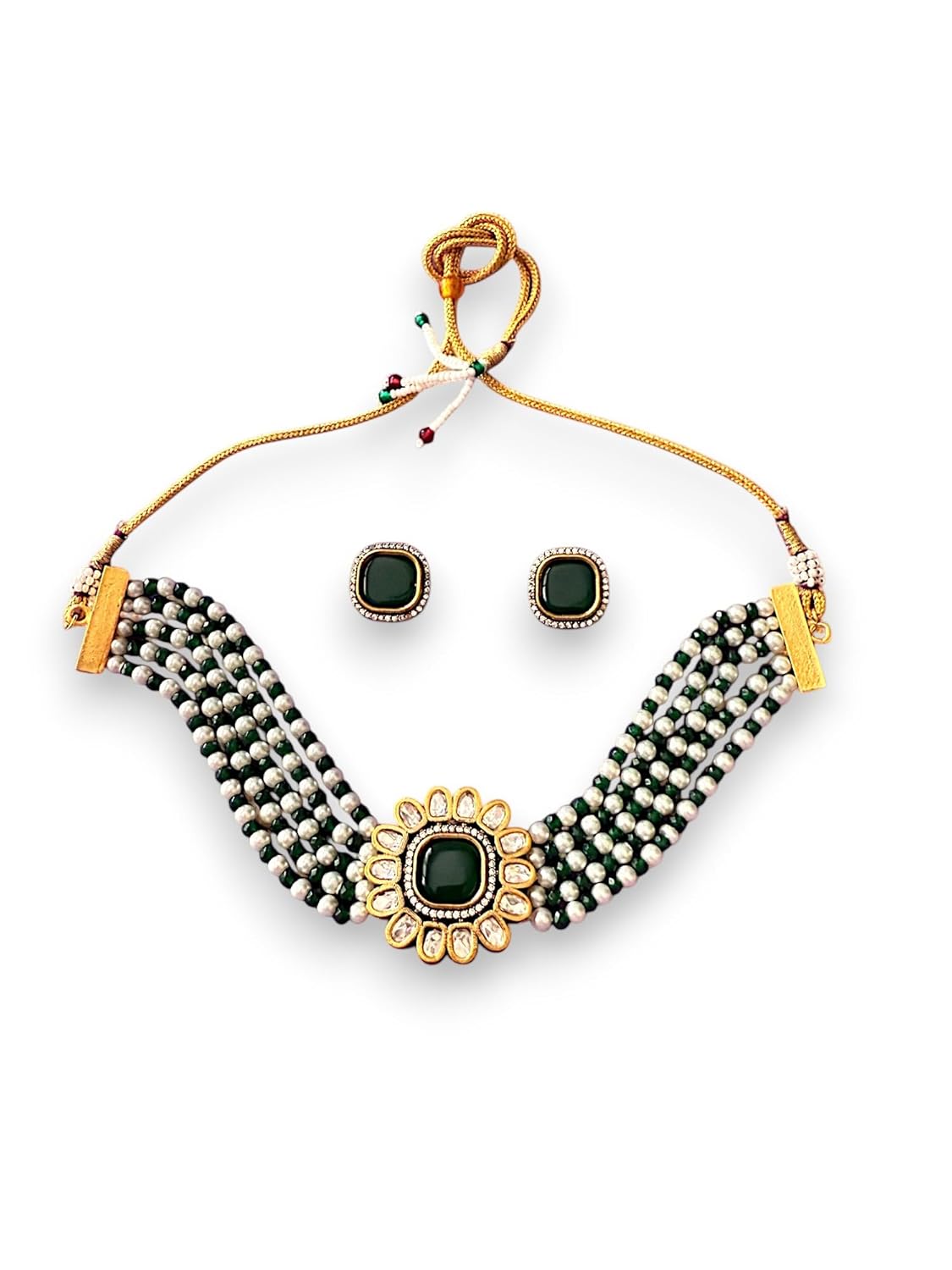 Rebekah Emerald Grace Kundan Pearl Choker Set