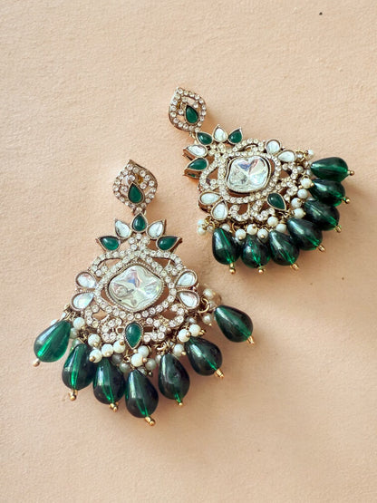 Bridal Green Stone Polki Choker with Earrings & Maangtikka
