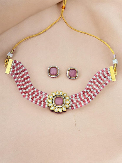 Rebekah Blush Bloom Kundan Pearl Choker Set