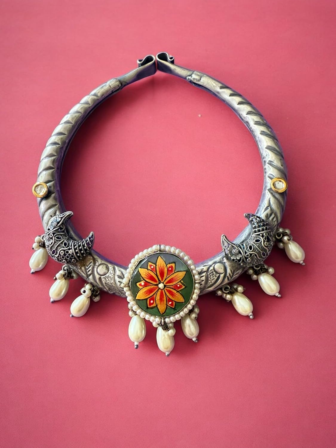 Rebekah Handpainted Handpainted Kalakaari Oxidized Necklace Set