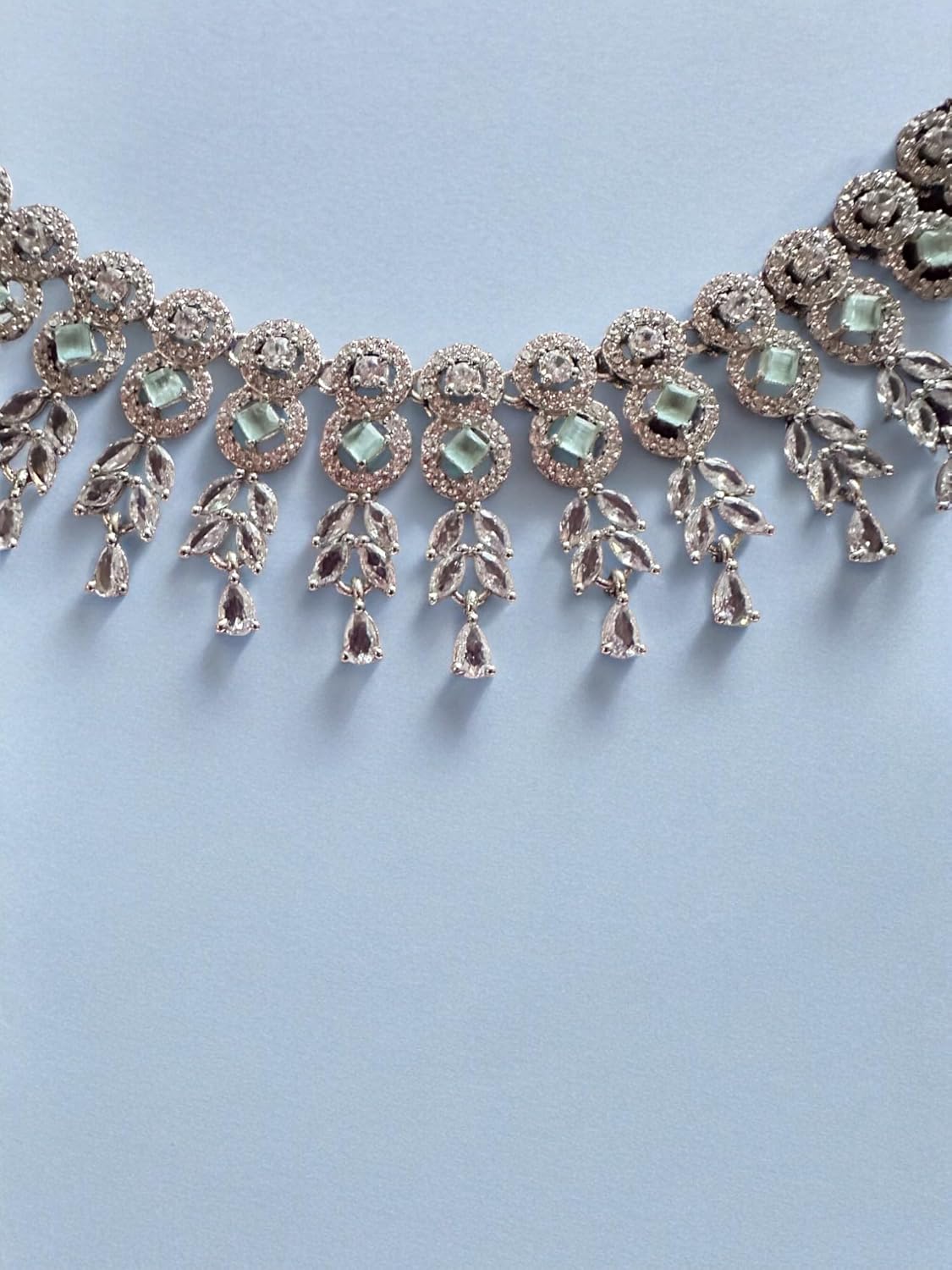 Glamorous Diamante Necklace Set with Earrings, Floral Design, Silver Tone