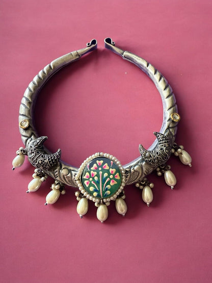 Rebekah Handpainted Handpainted Kalakaari Oxidized Necklace Set