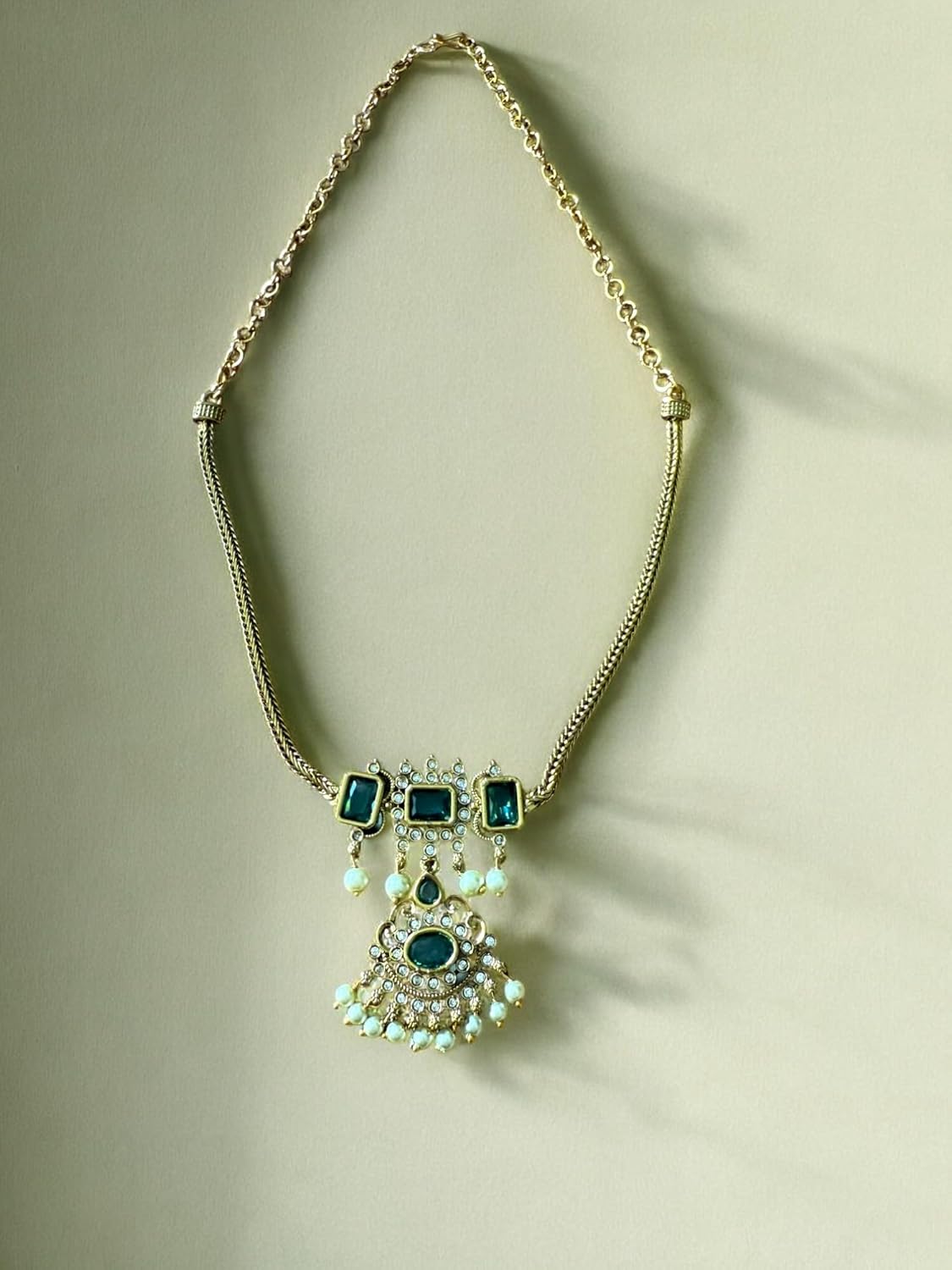 Rebekah Gold Plated Green Cubic Zircon Studded Jewellery Set