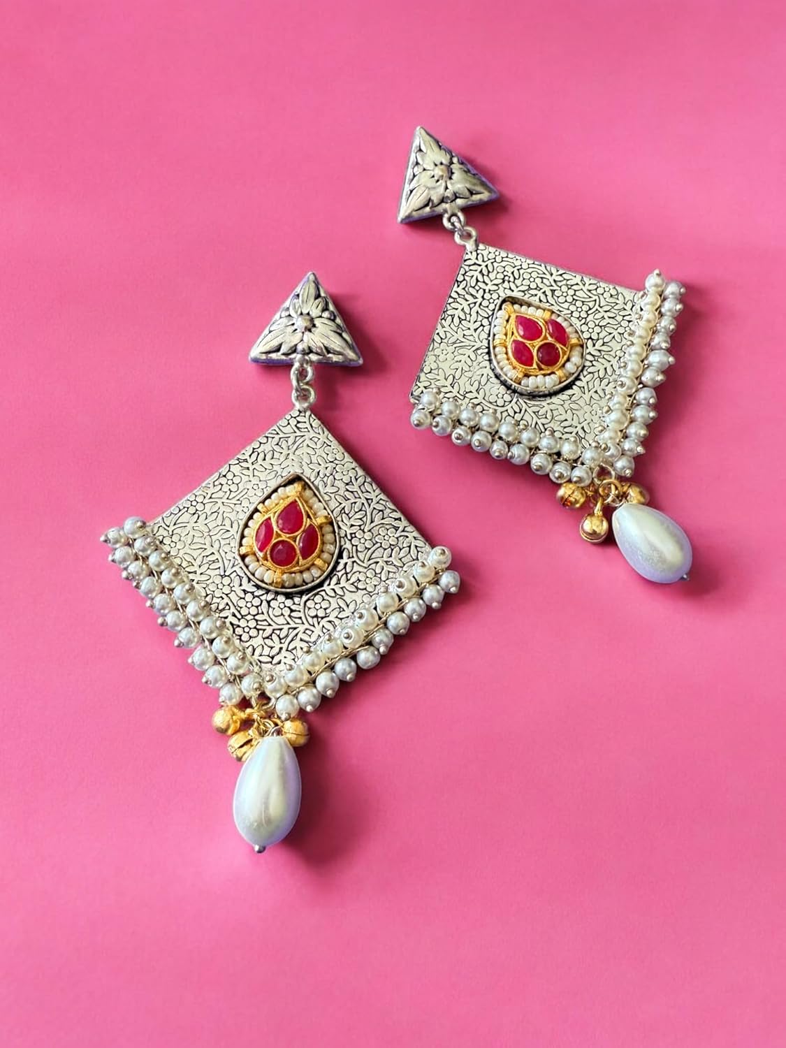 Tribal Charm Pearl Drop Earrings