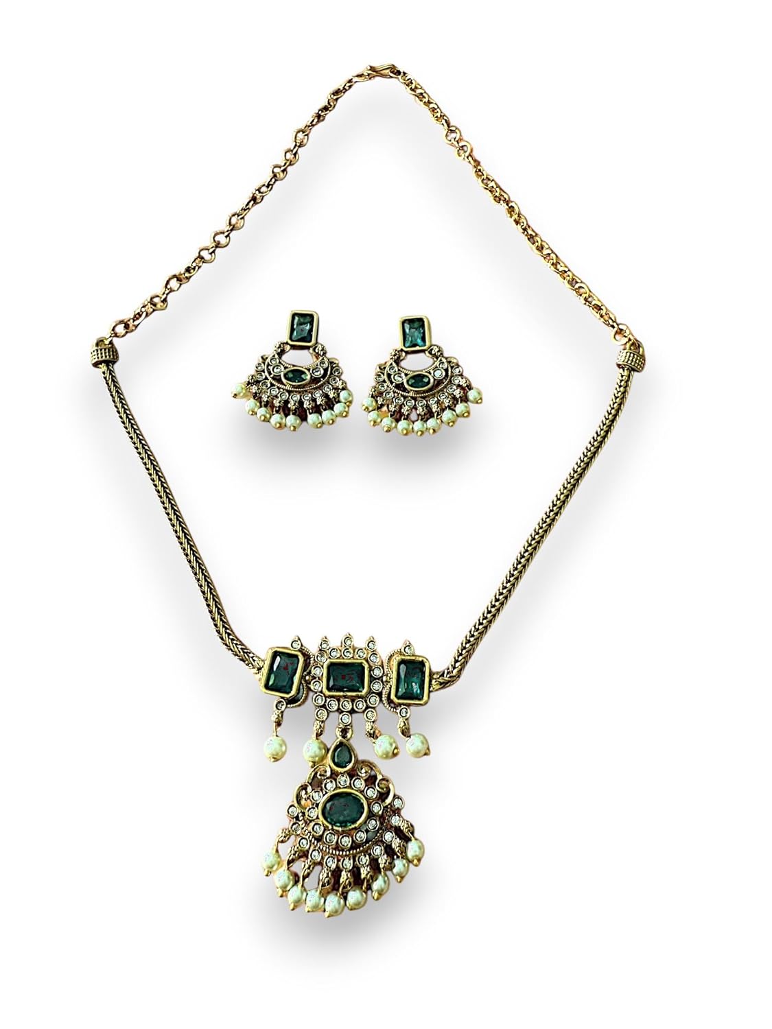 Rebekah Gold Plated Green Cubic Zircon Studded Jewellery Set