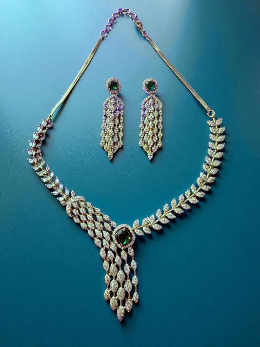 Rebekah Statement Green Crystal Look Necklace Set