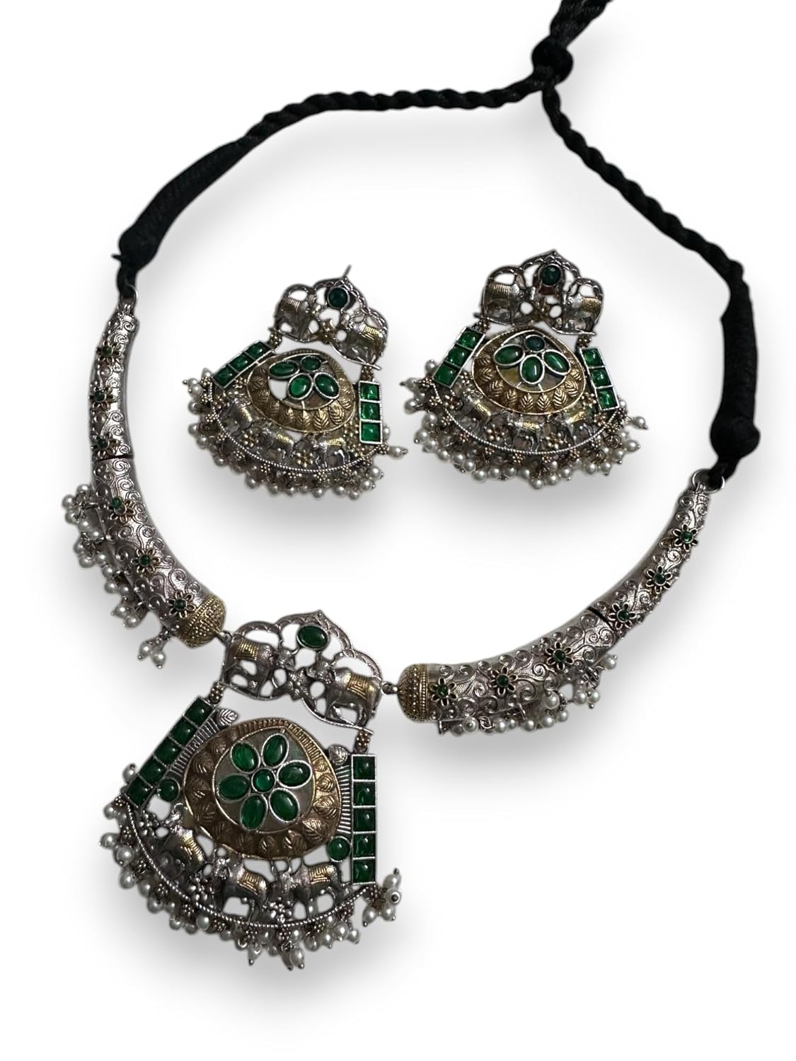 Dual Tone Husli Style Kundan Necklace Set