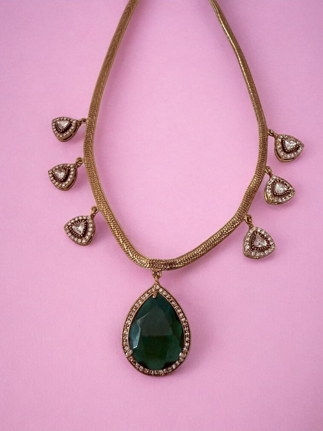 Rebekah Statement Green Pendant Charms Necklace Set